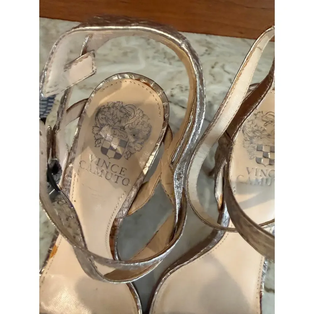 Vince Camuto Heeled Dress Sandals Metallic Gold Snakeskin 6.5